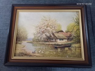 Painting: “Häuschen am Teich” The little house by the pond