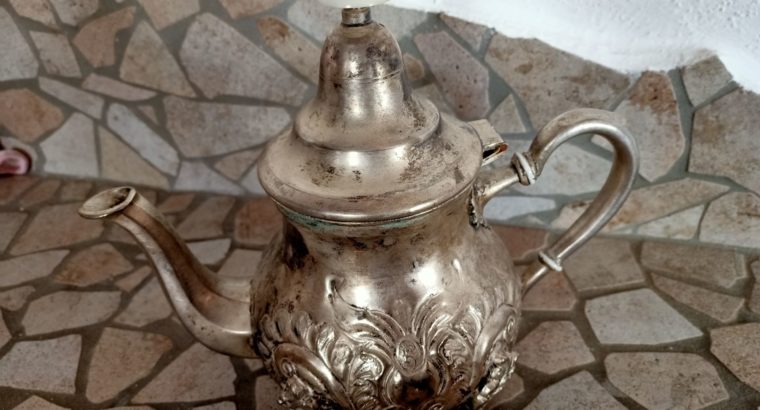 bulbous metal jug – silver-colored with pattern
