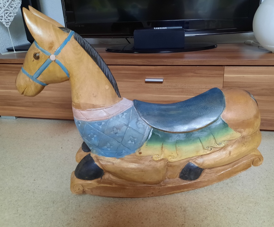 Rocking horse, solid wood, unique piece, hand painted, from Thailand
