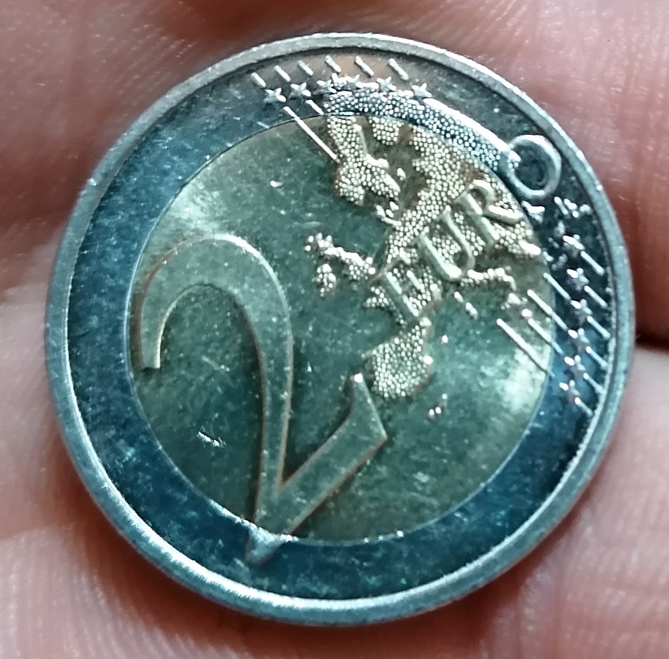 Coin corrugated core – 2 Euro Münze 2014 F Fehlprägung Kern geriffelt