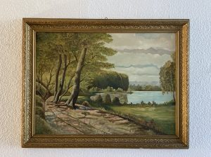 Painting Forest path by the lake  Waldweg am See